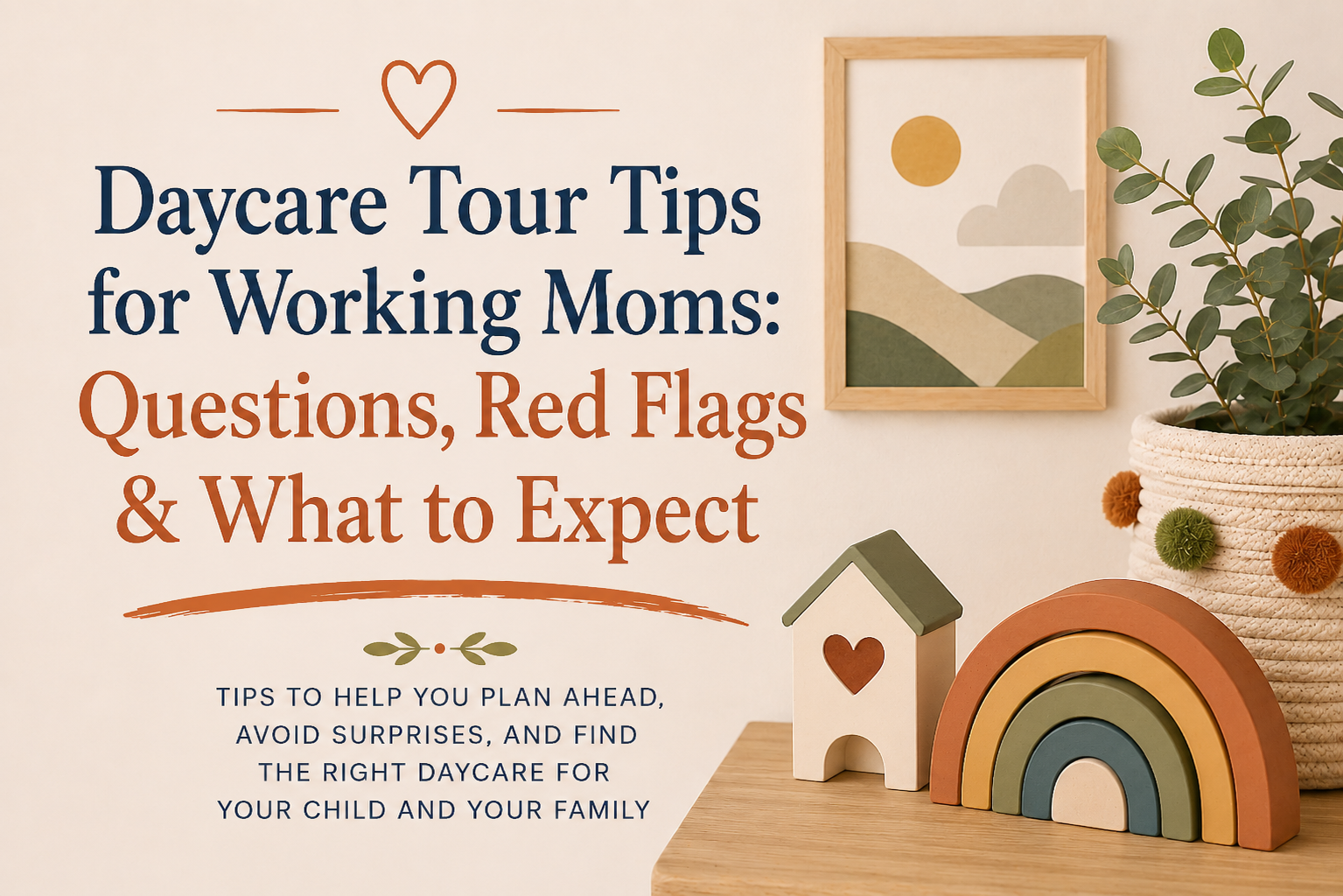 Daycare tour tips for working moms covering questions to ask, red flags to watch for, and what to expect when touring potential daycares.